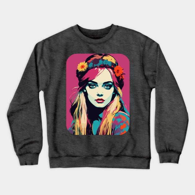 Hippie girl pop art portrait Crewneck Sweatshirt by Soovenir